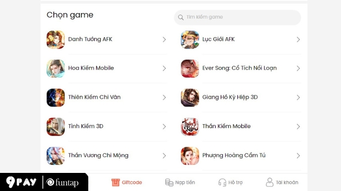 Chọn đổi code game Hoa Kiếm Mobile