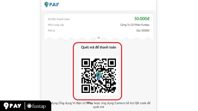 Mã QR thanh toán giao dịch nạp thẻ trên website Funtap